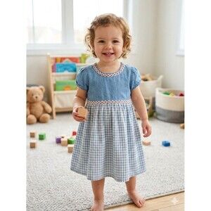 Vintage Buttercup Toddler Denim Dress 4T Daisys Flower 90s USA Made 100% Cotton